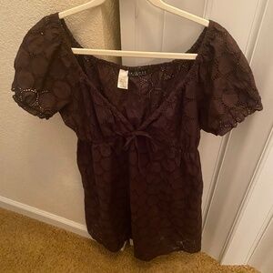 LA BLANCA ROD BEATTIE LADIES BATHING-SUIT COVERUP SZ L EXPRESSO BROWN W/ LATTICE